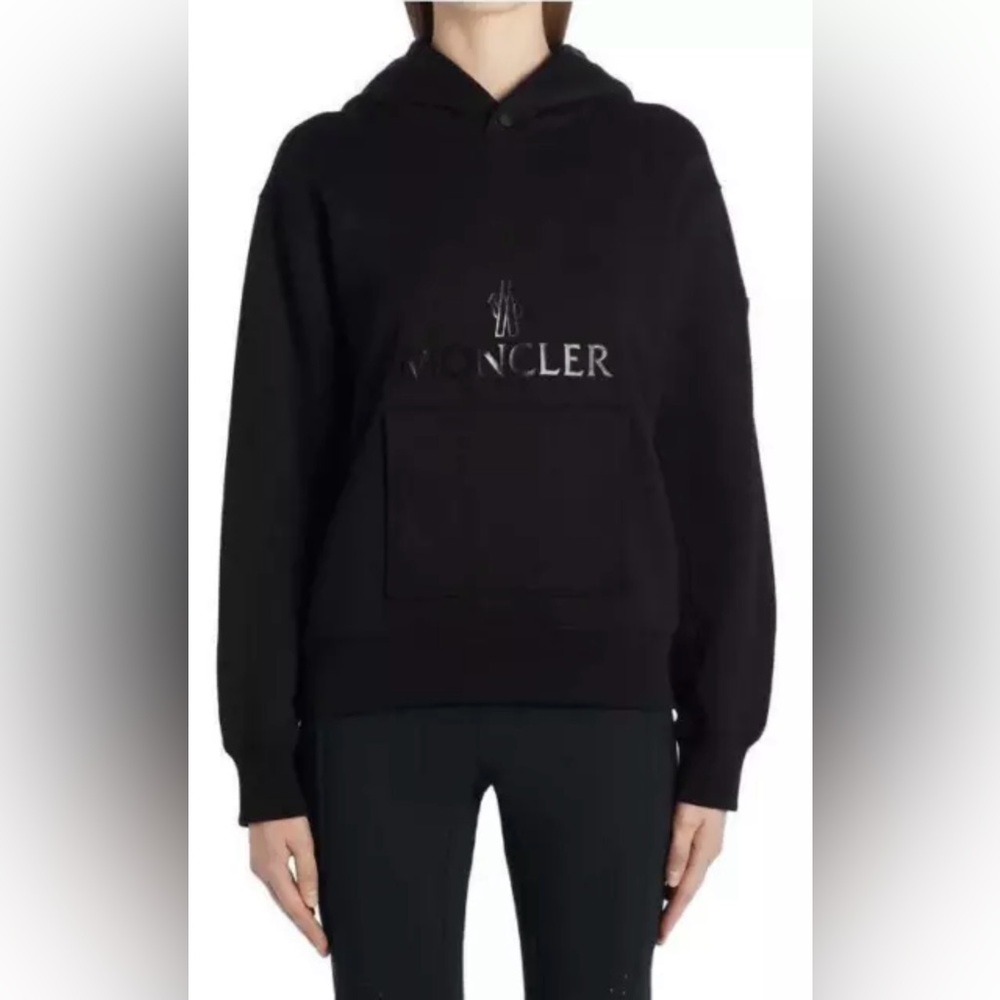 MONCLER COLOR BLOCK BLACK LOGO COTTON HOODIE SWEATSHIRT TOP SMALL NWT